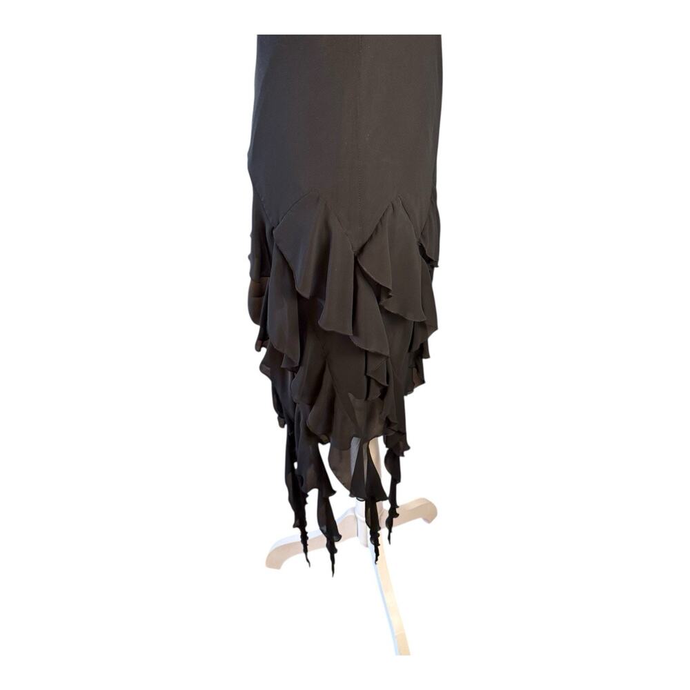 VTG Ruffle Asymmetrical Handkerchief Black Midi Dress Silky Fairy Whimsigoth Y2K - Picture 5 of 14